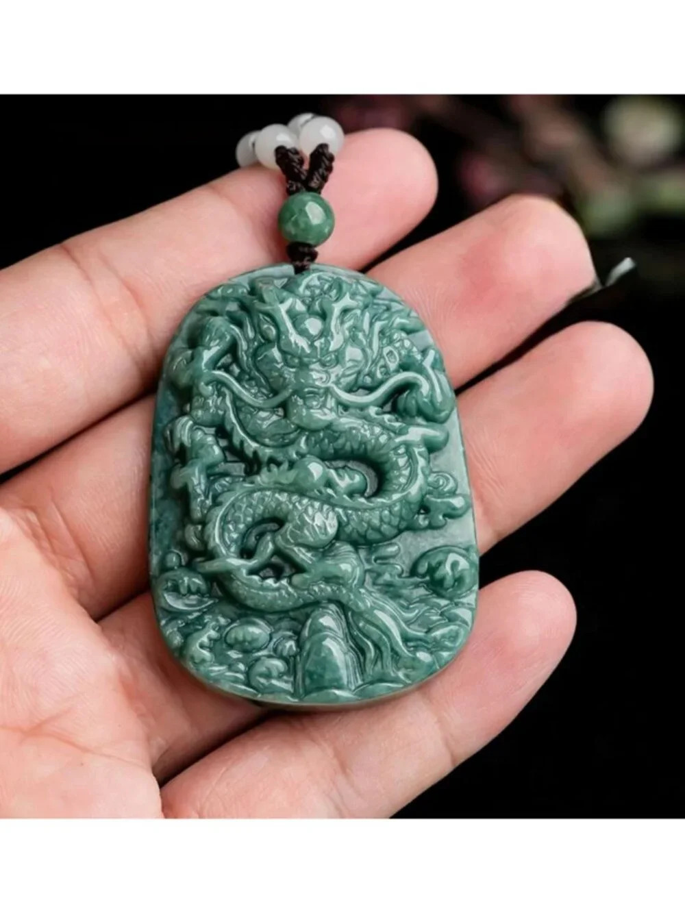 Natural Jade Dragon Pendant Necklace - Grade A Untreated Burmese Jadeite